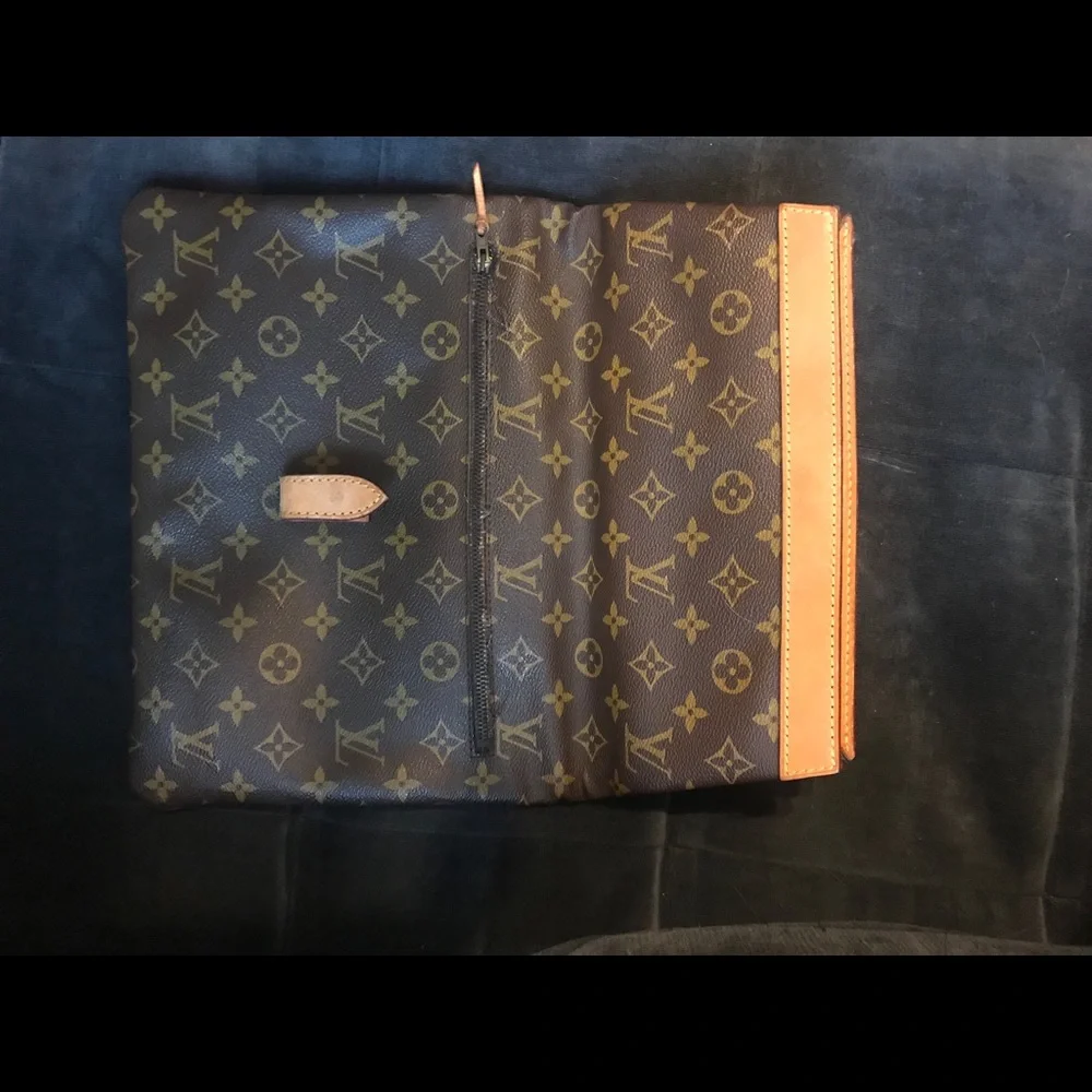 Louis Vuitton Brown Monogram Clutch with Tan Strap
